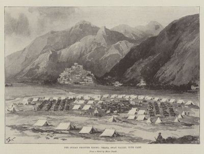 The Indian Frontier Rising, Thana, Swat Valley, with Camp by William Barnes Wollen